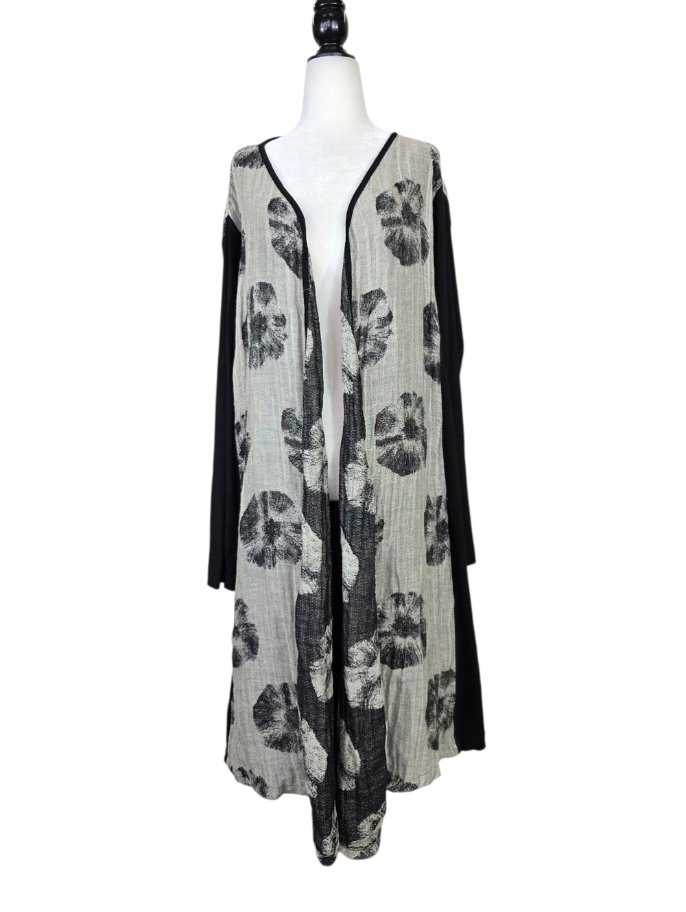 G!oze Gauzy abstract floral front viscose contrast Open Front milength Cardigan